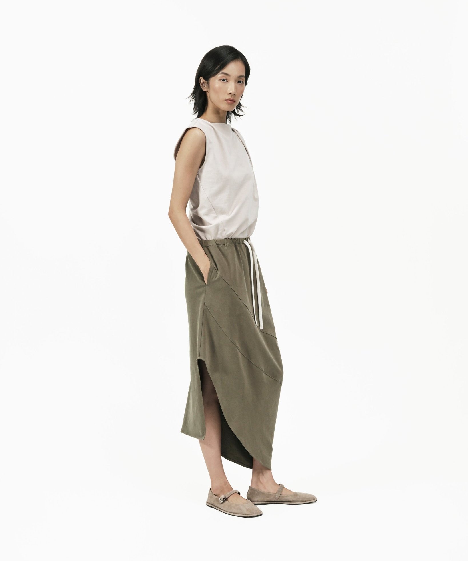 Asymmetry Knit Skirt - Cargo Green - G R A Y E