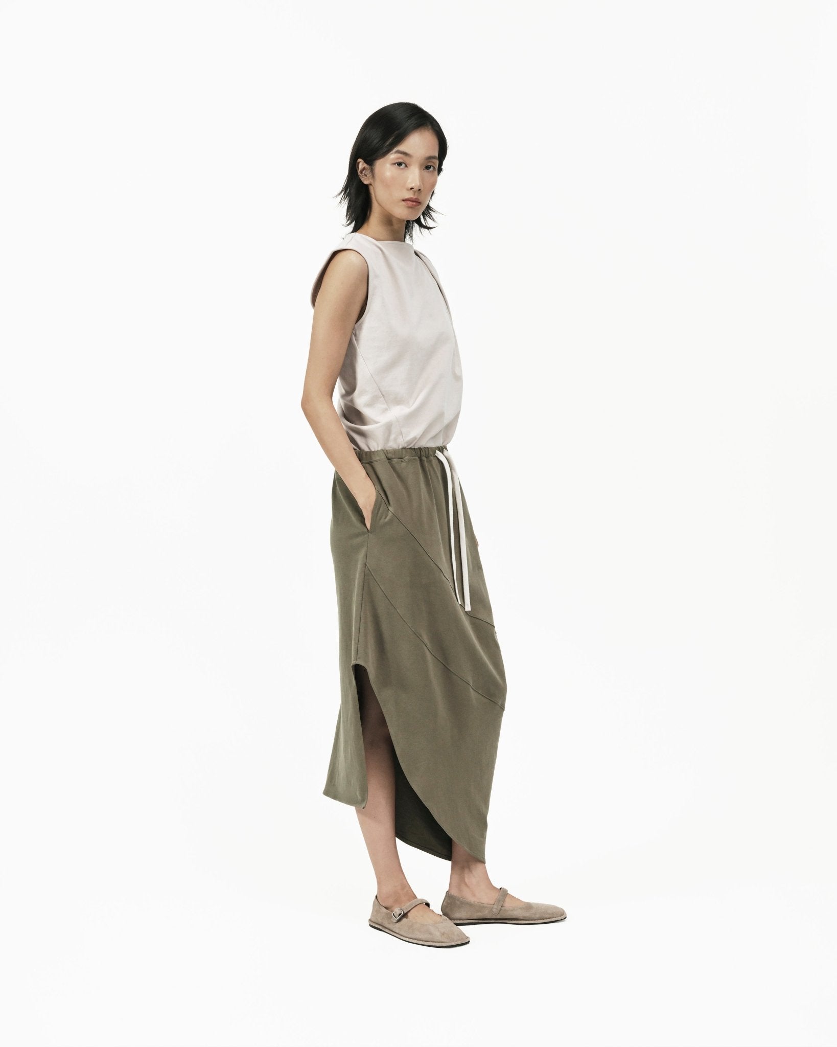 Asymmetry Knit Skirt - Cargo Green - G R A Y E