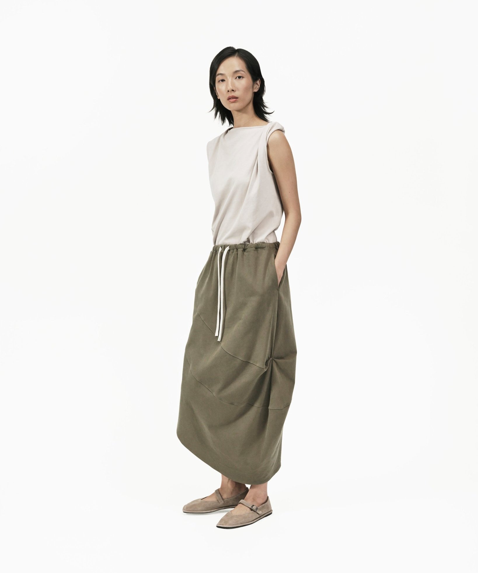 Asymmetry Knit Skirt - Cargo Green - G R A Y E