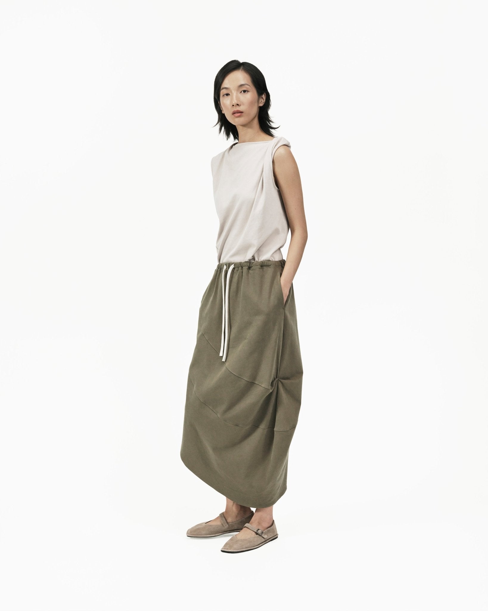 Asymmetry Knit Skirt - Cargo Green - G R A Y E