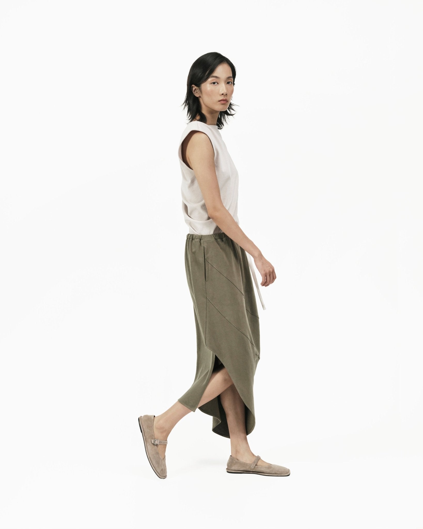 Asymmetry Knit Skirt - Cargo Green - G R A Y E