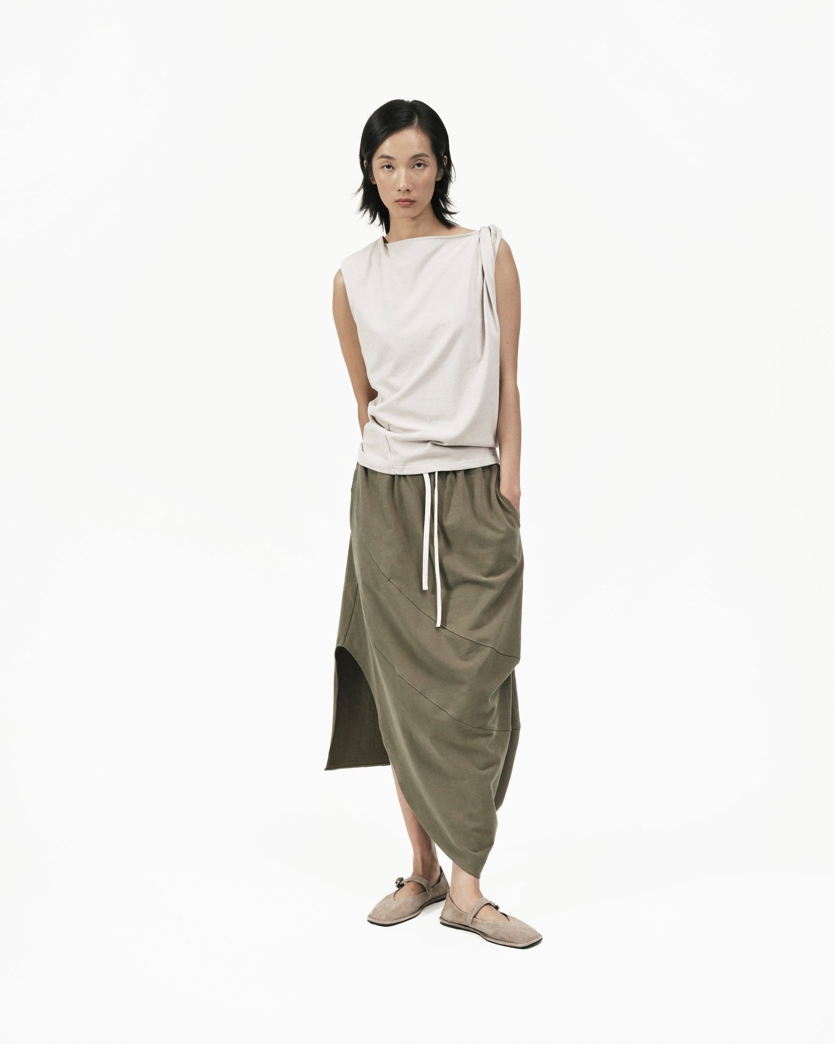 Asymmetry Knit Skirt - Cargo Green - G R A Y E