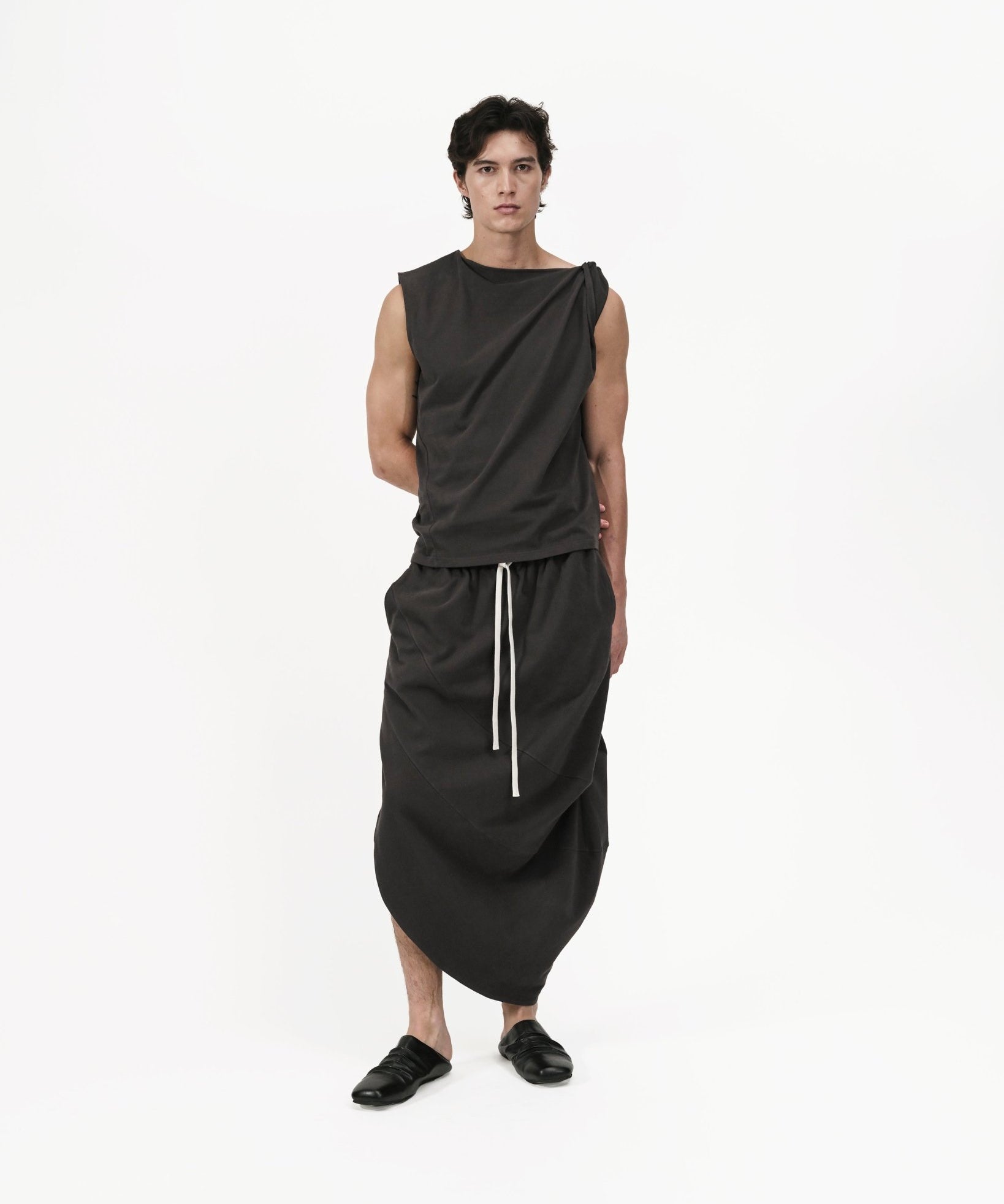 Asymmetry Knit Skirt - Charcoal - G R A Y E
