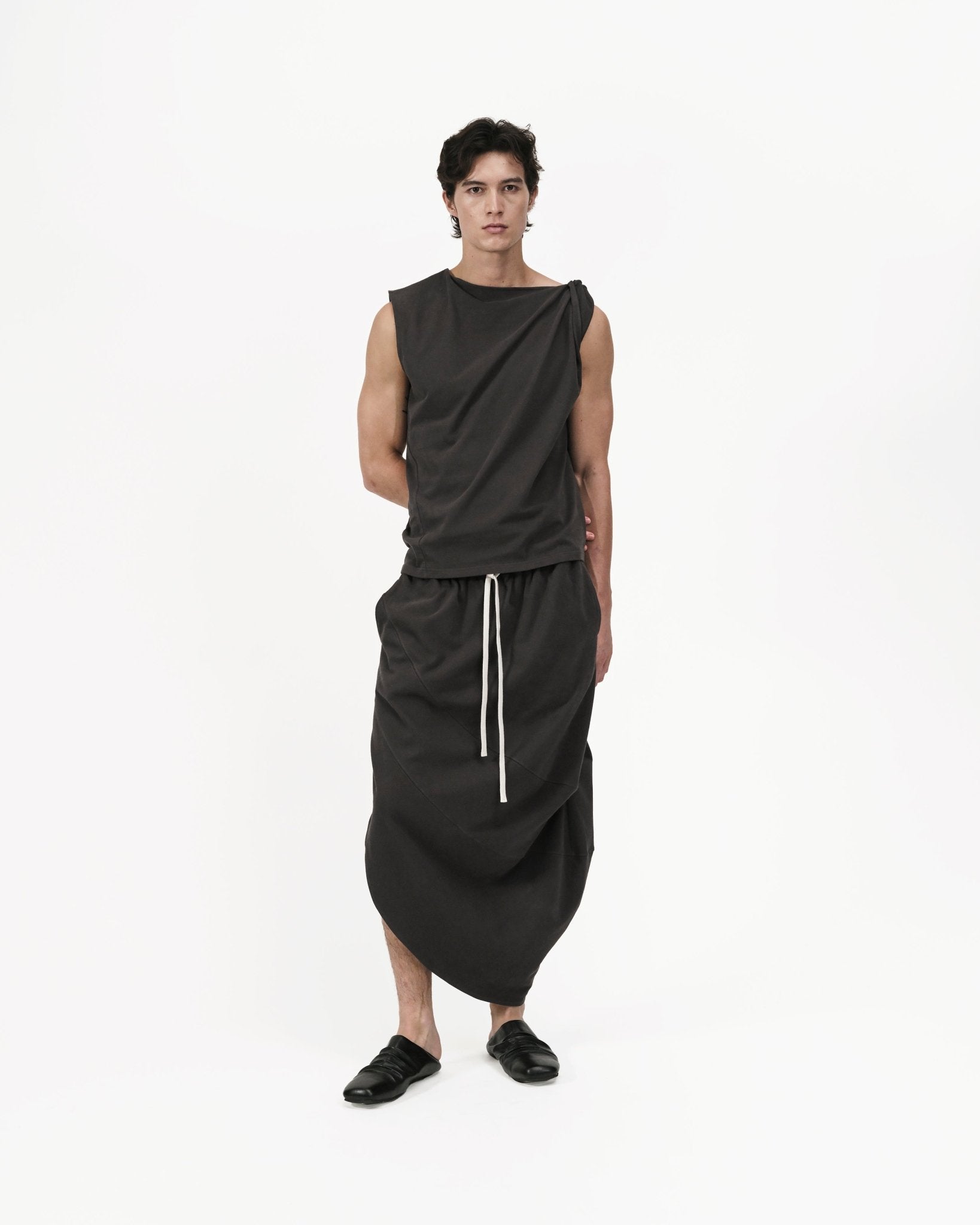 Asymmetry Knit Skirt - Charcoal - G R A Y E
