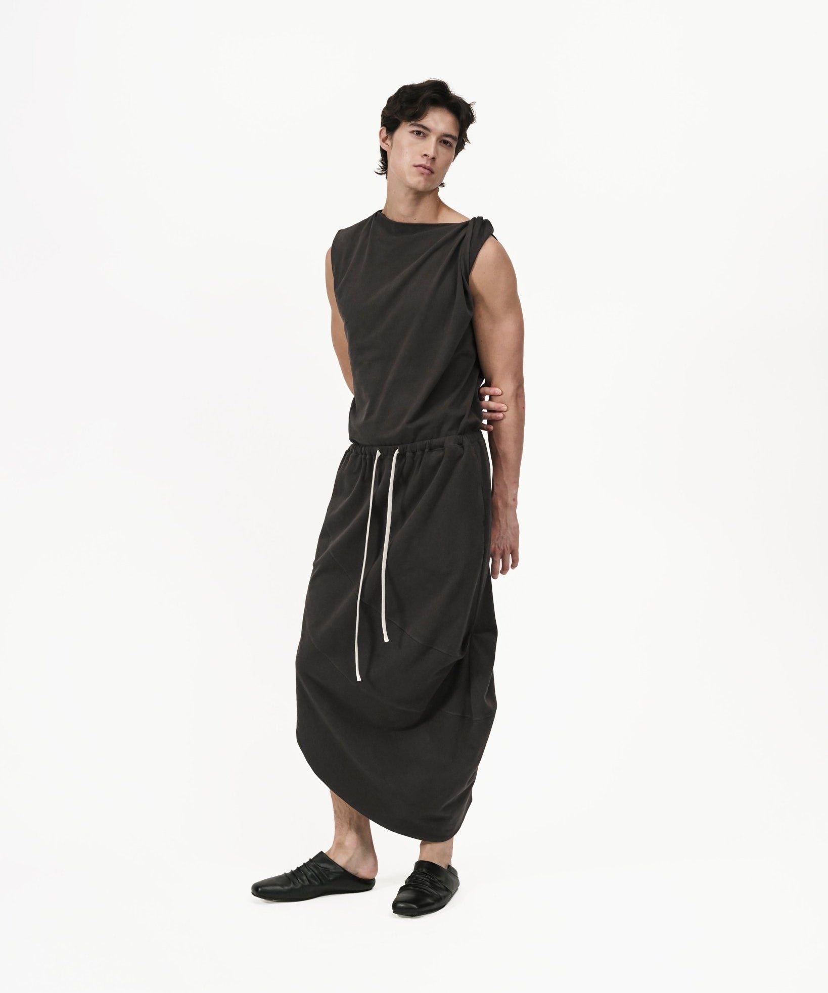 Asymmetry Knit Skirt - Charcoal - G R A Y E