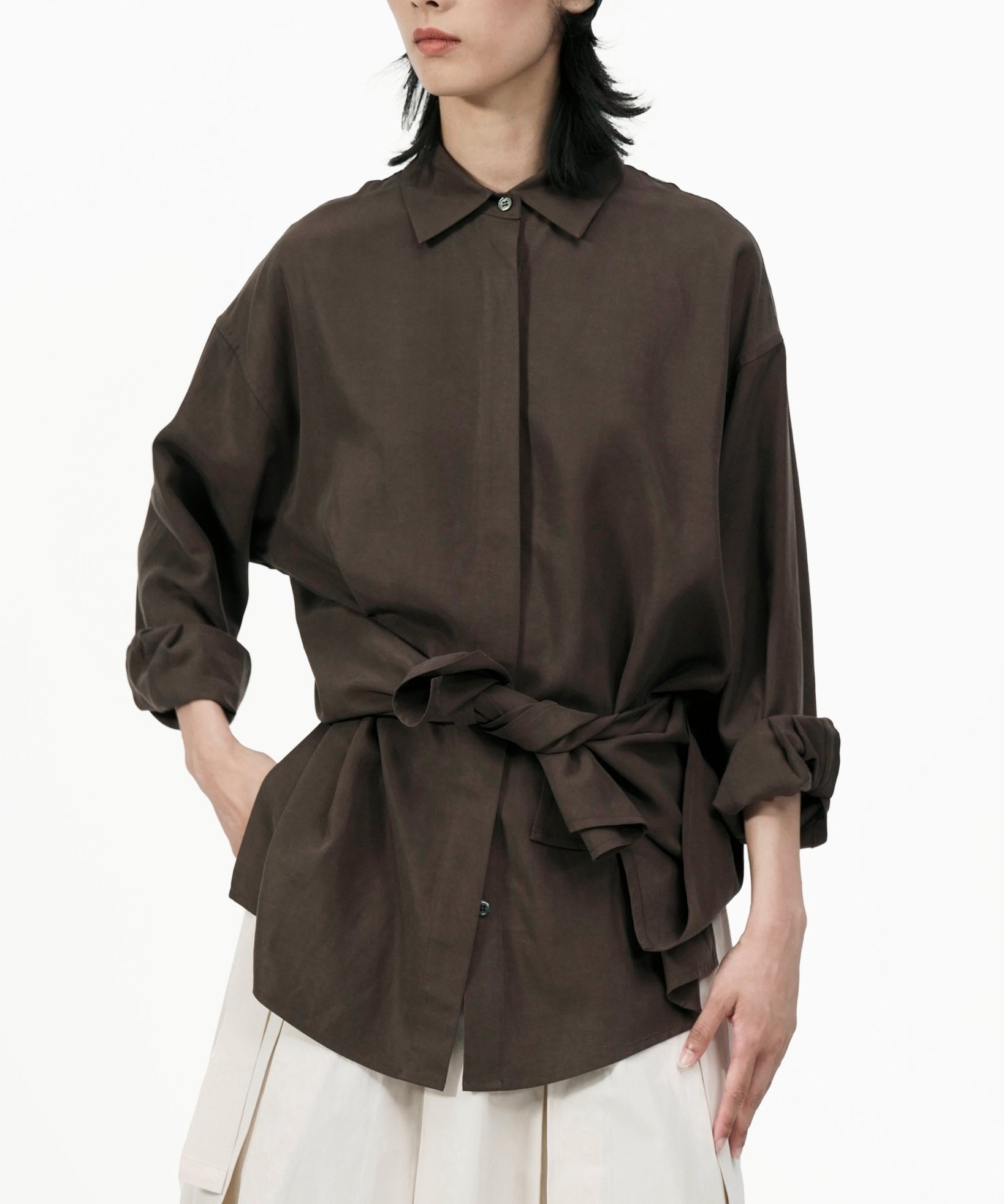 Fluid Knot Shirt - Brown - G R A Y E