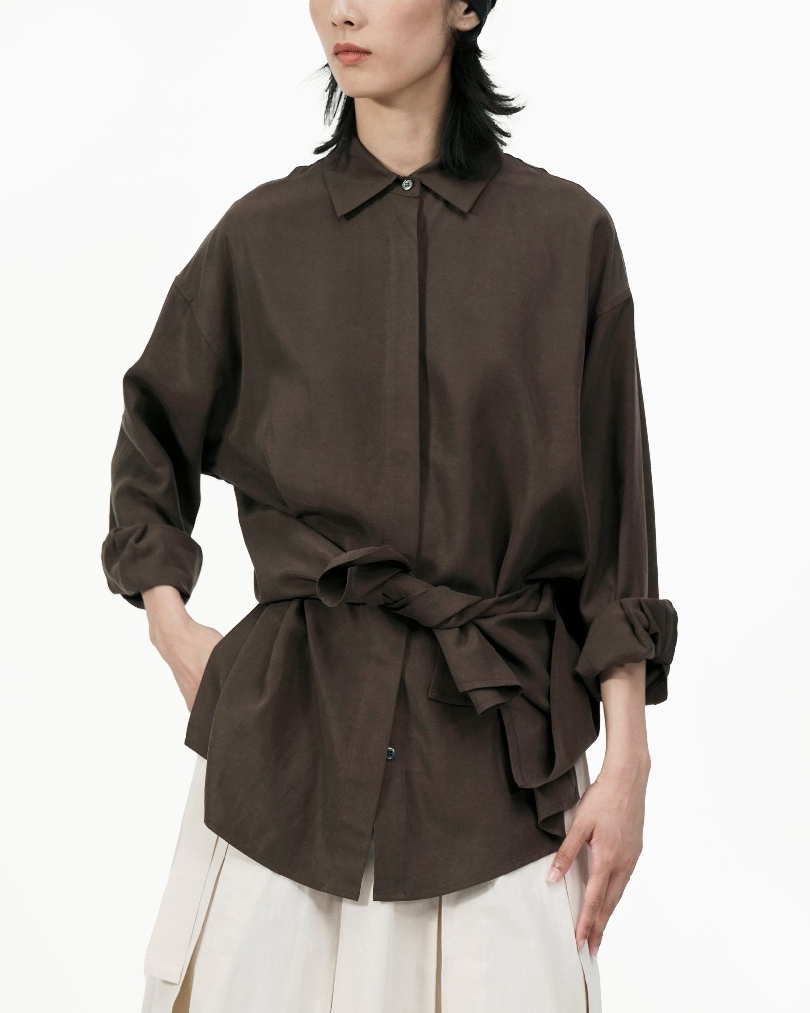 Fluid Knot Shirt - Brown - G R A Y E