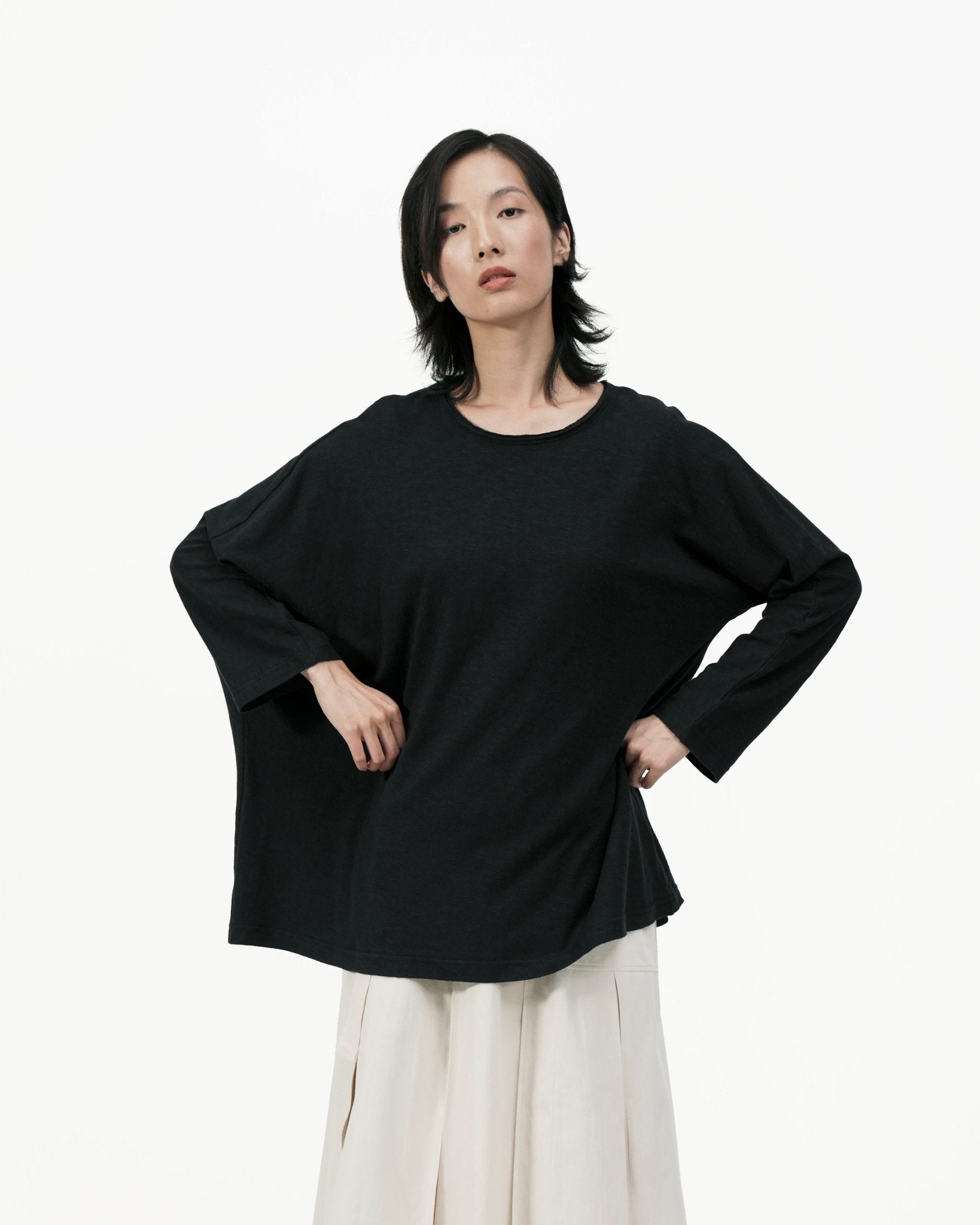 Offset Drape Pullover - Black - G R A Y E
