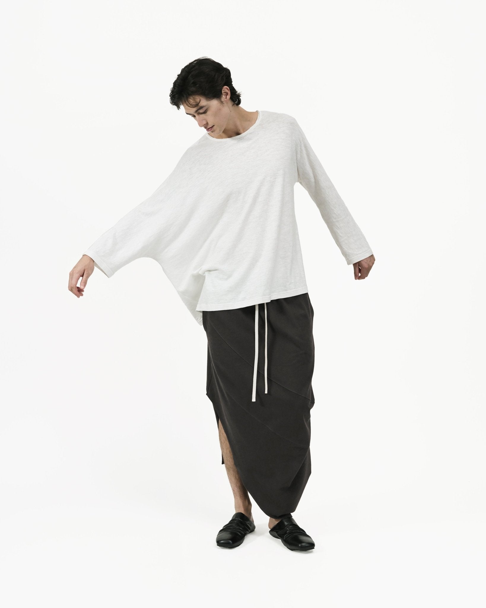 Offset Drape Pullover - White - G R A Y E