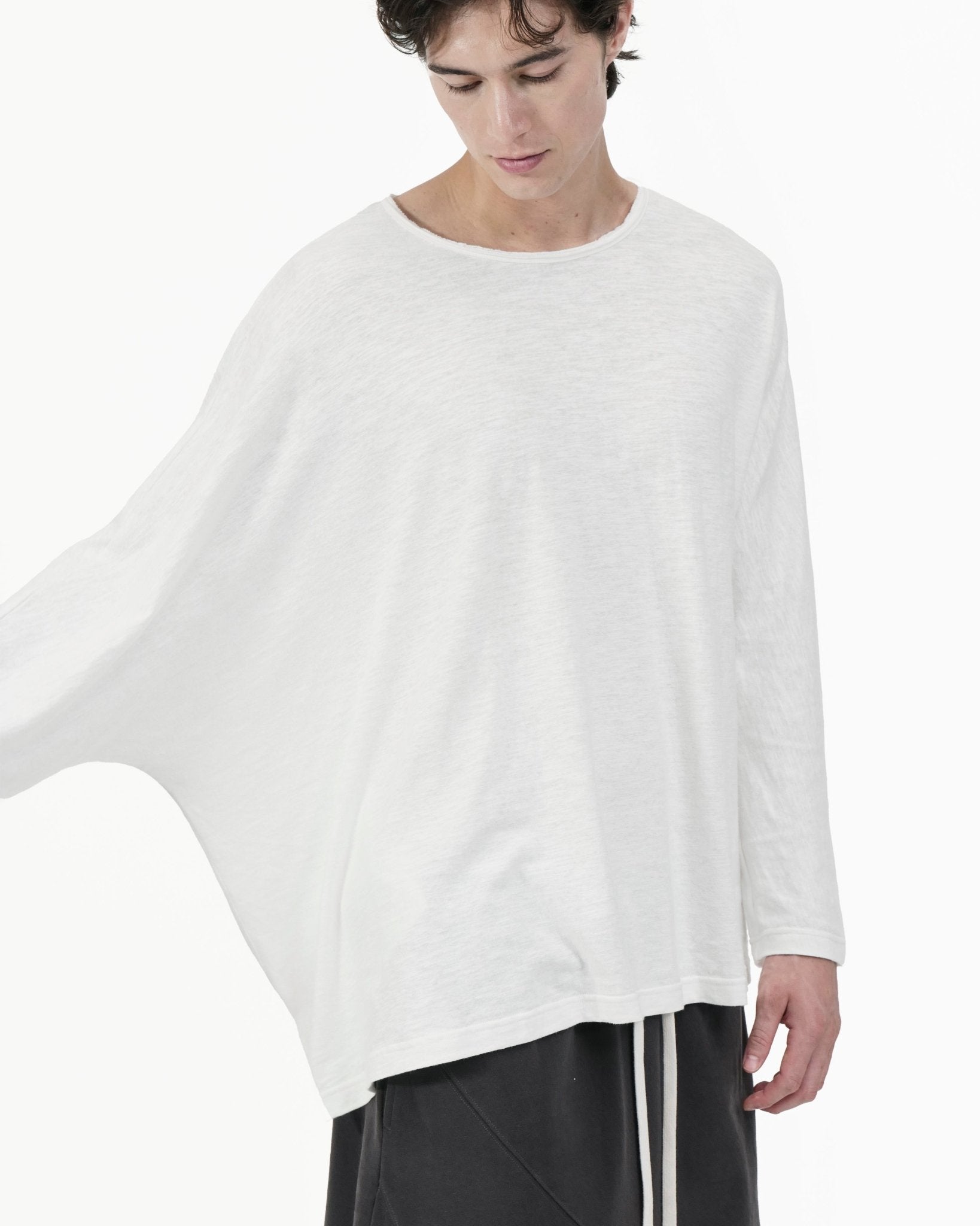 Offset Drape Pullover - White - G R A Y E