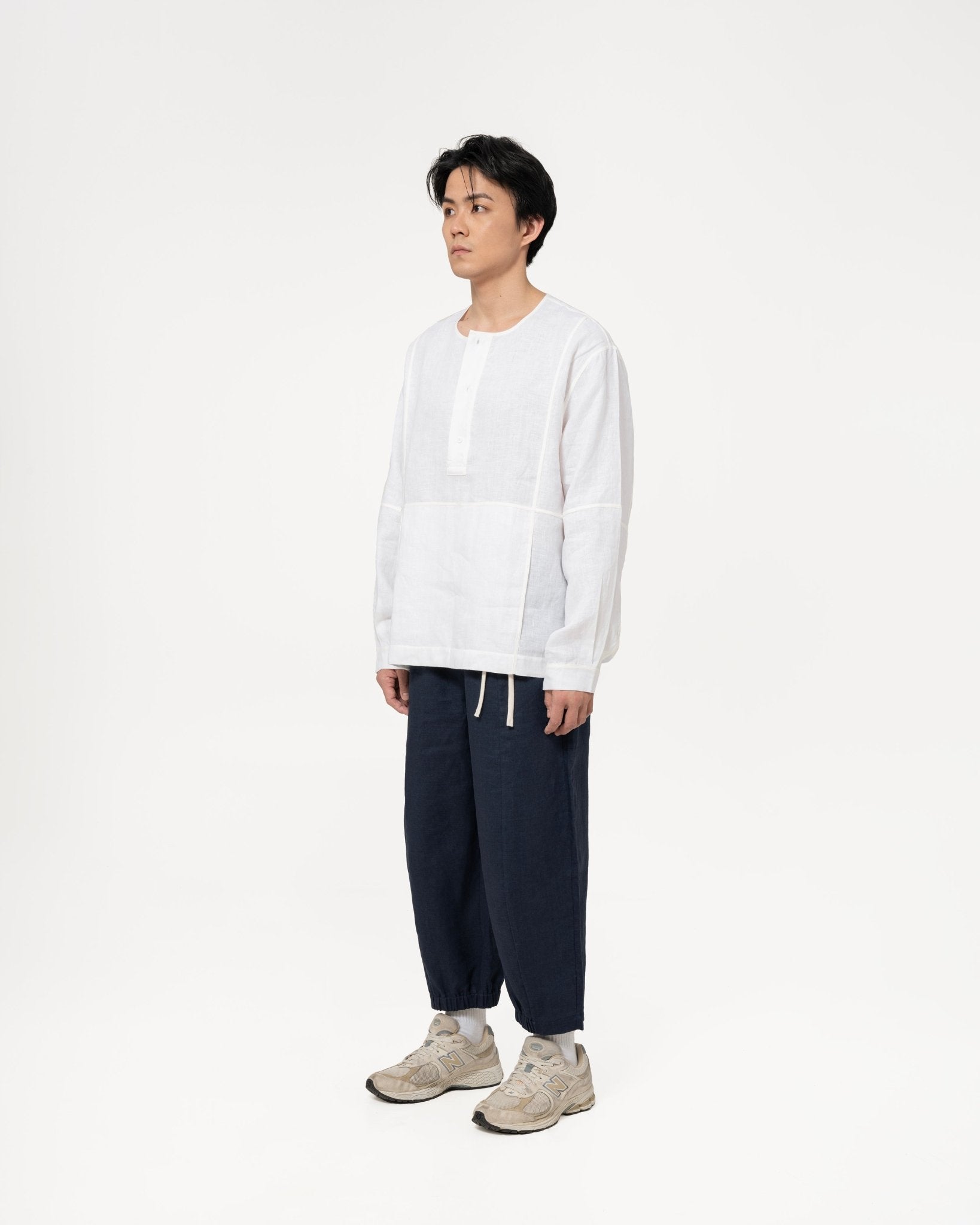 Oversized Linen Grid Shirt - G R A Y E