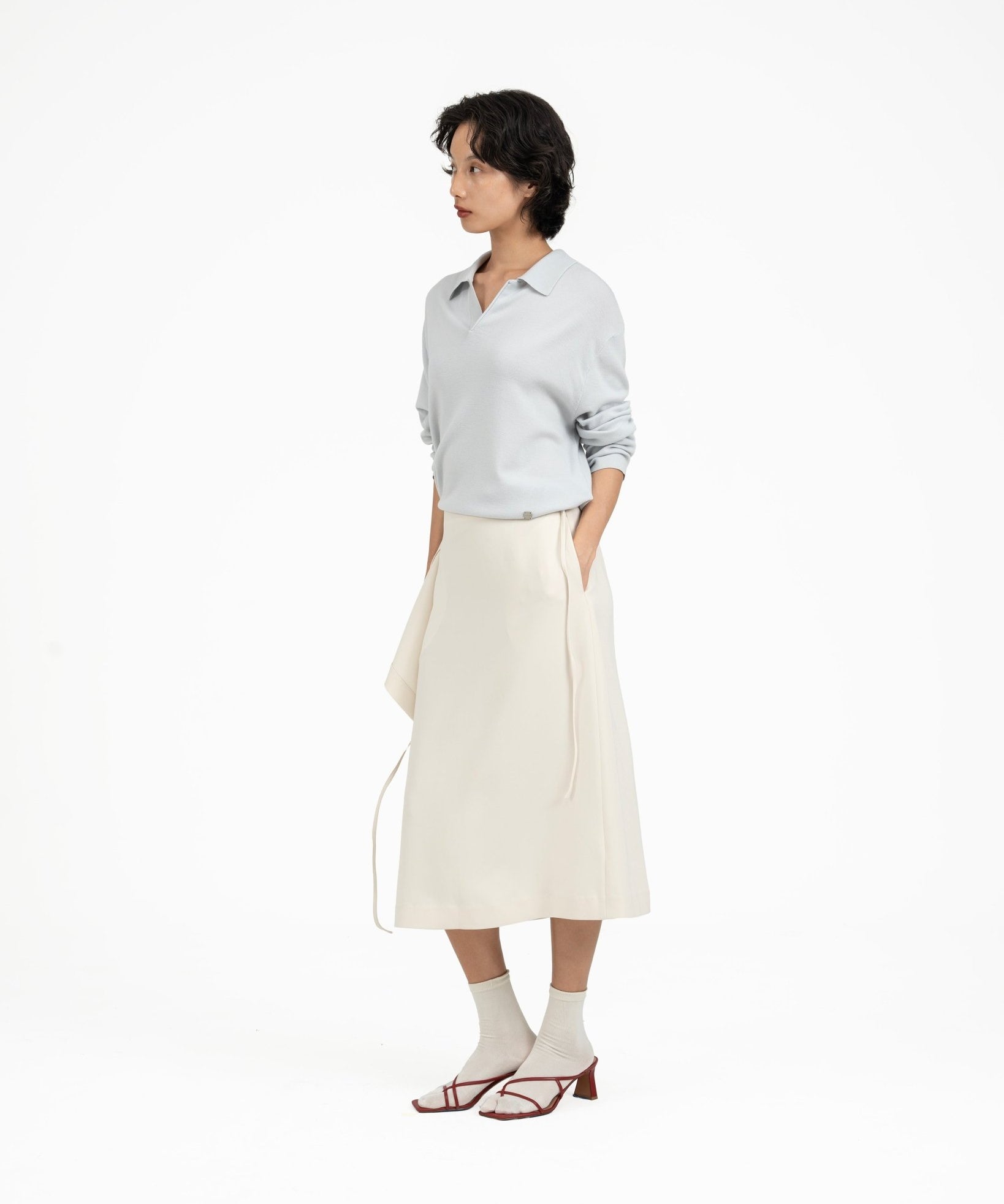 Wrap - Over Midi Skirt - Off White - G R A Y E