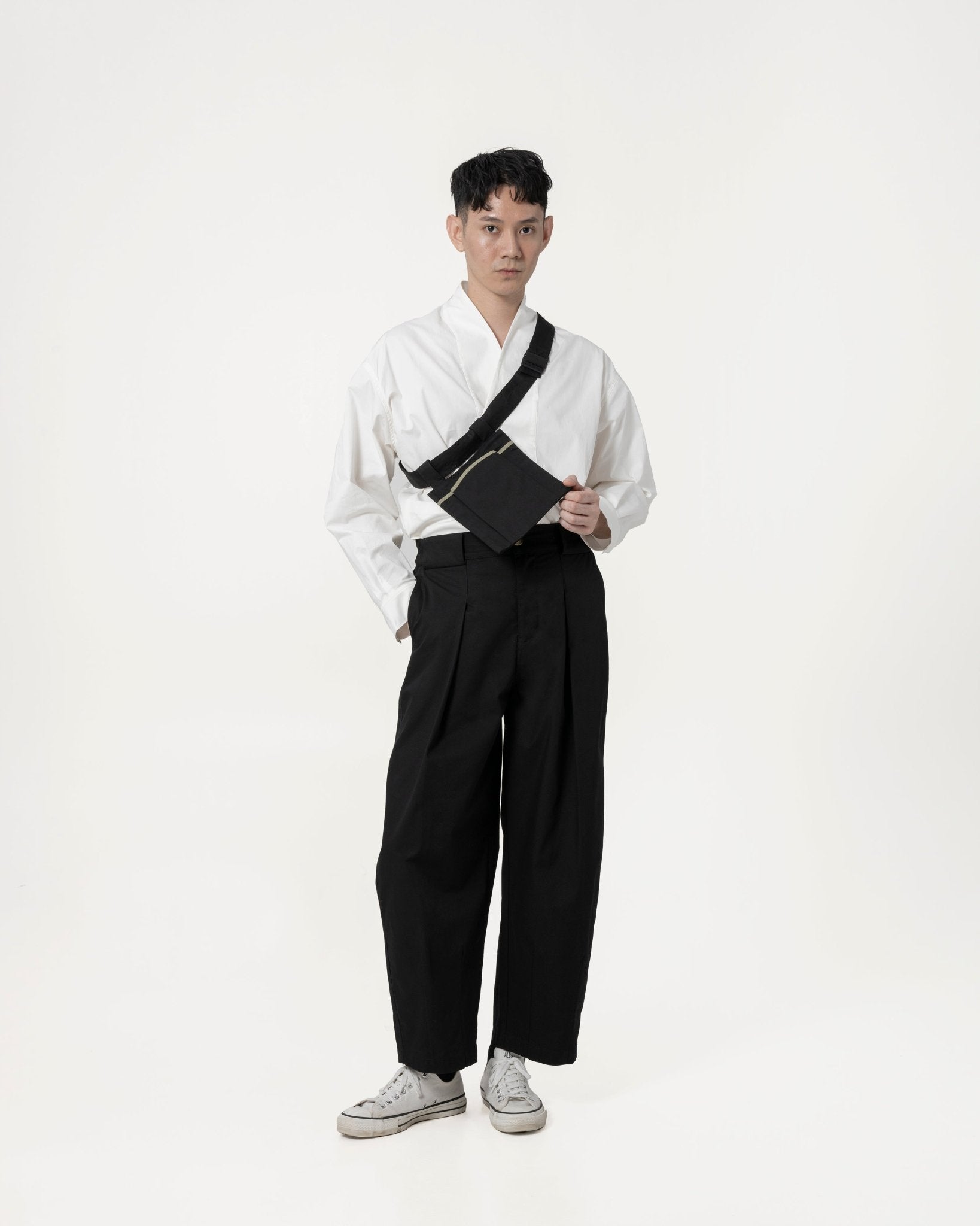 Belted Bag Trousers - Black - G R A Y E