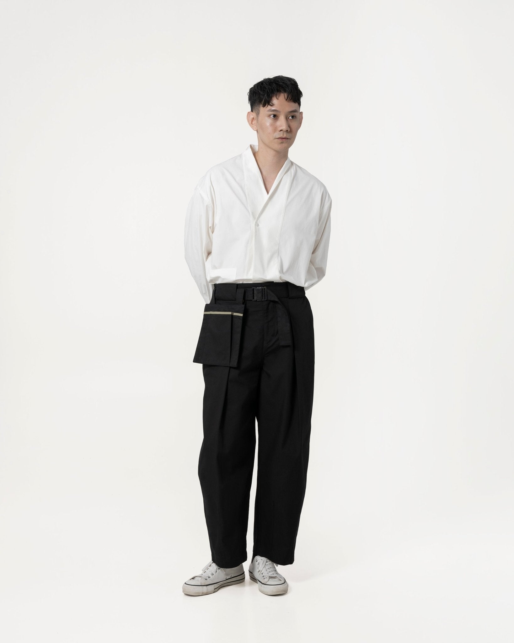 Belted Bag Trousers - Black - G R A Y E