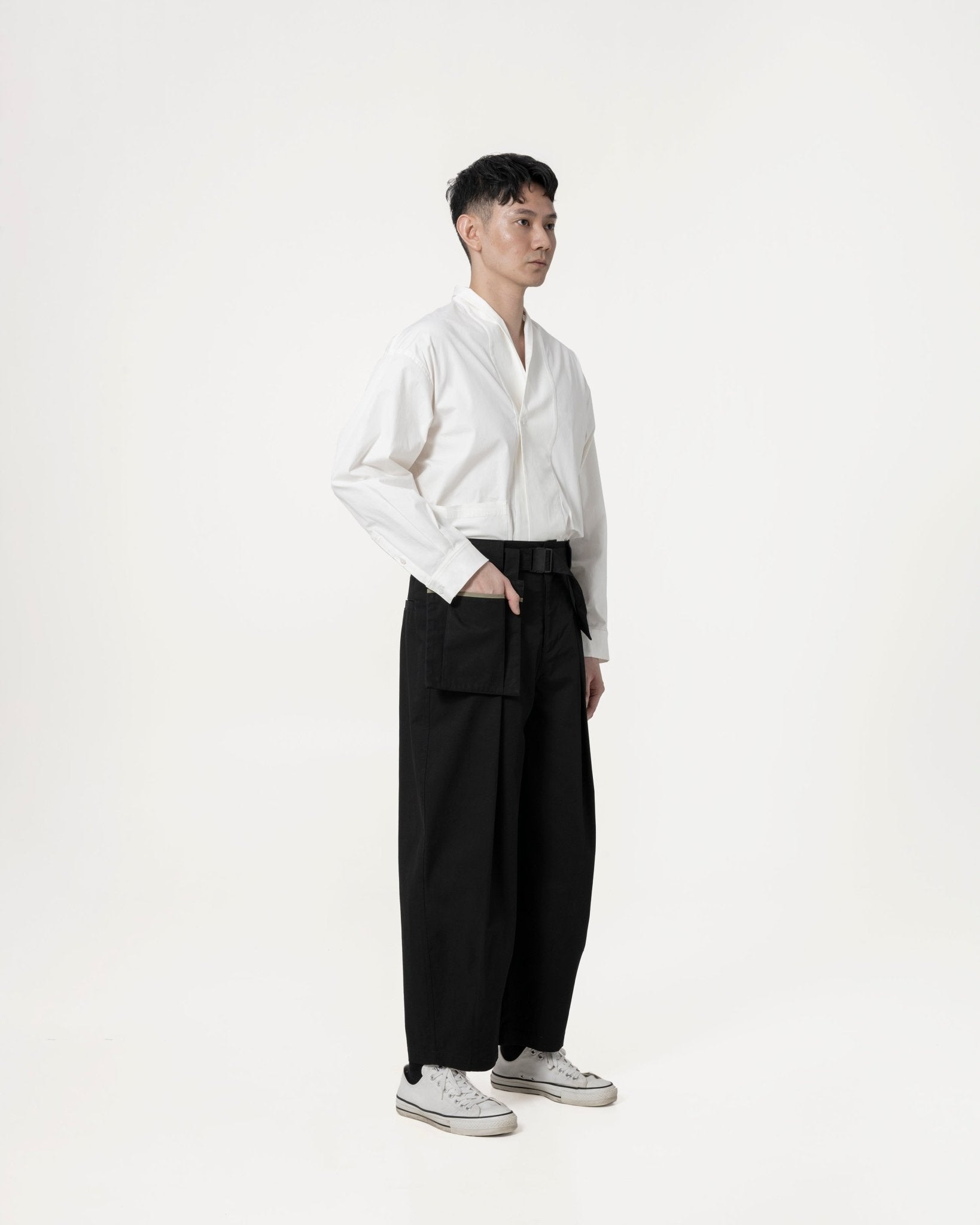 Belted Bag Trousers - Black - G R A Y E