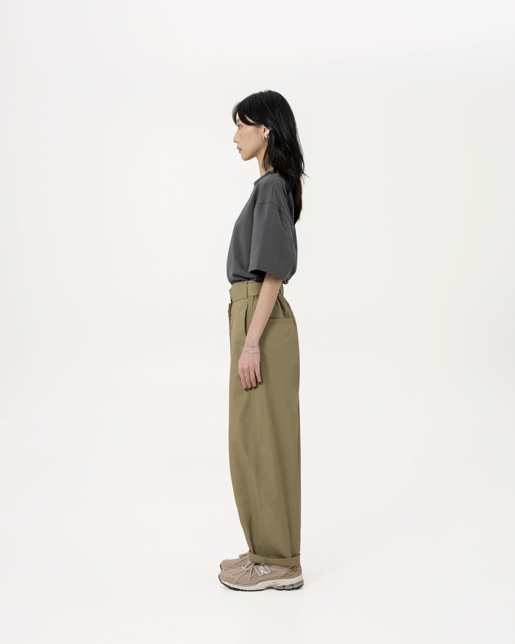 Belted Bag Trousers - Khaki - G R A Y E