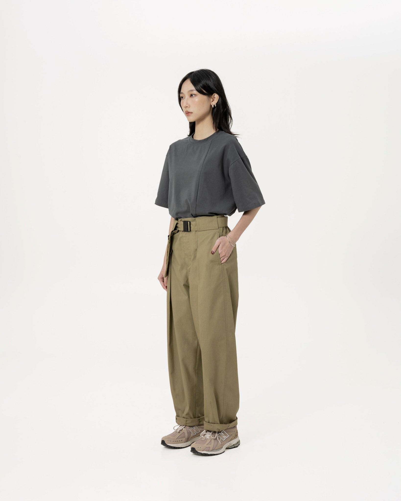 Belted Bag Trousers - Khaki - G R A Y E