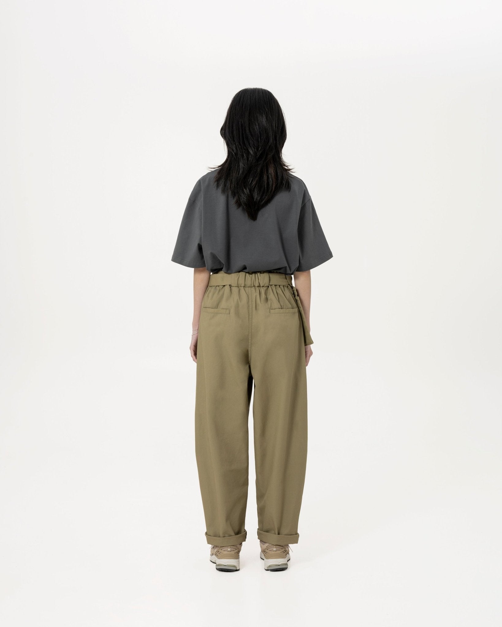 Belted Bag Trousers - Khaki - G R A Y E