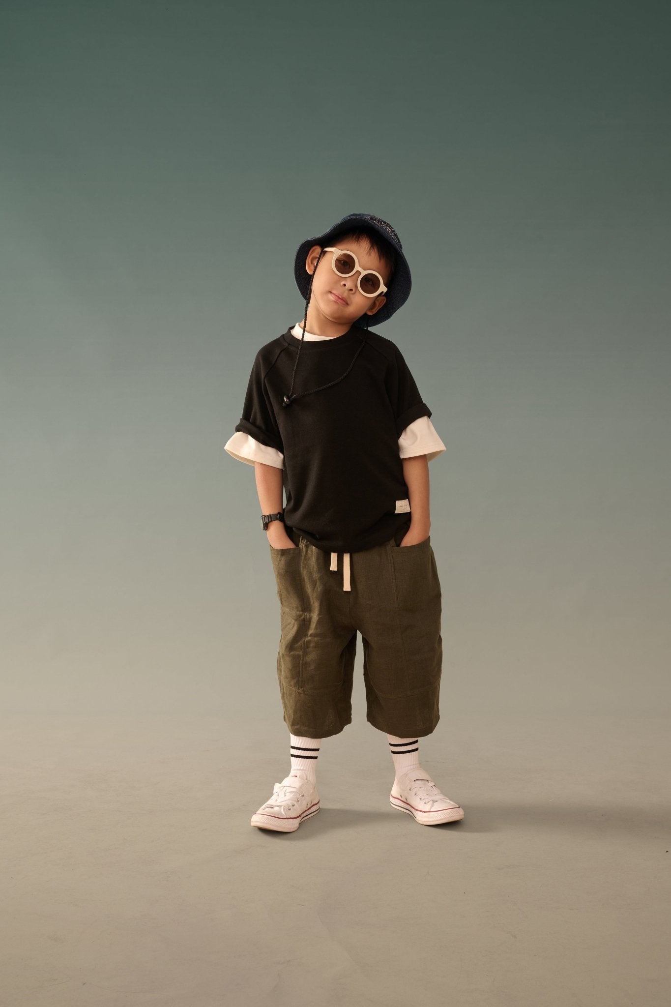 Kid's Linen Pants - Olive Green - G R A Y E