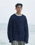 Oversized Linen Grid Shirt - Navy Blue - G R A Y E