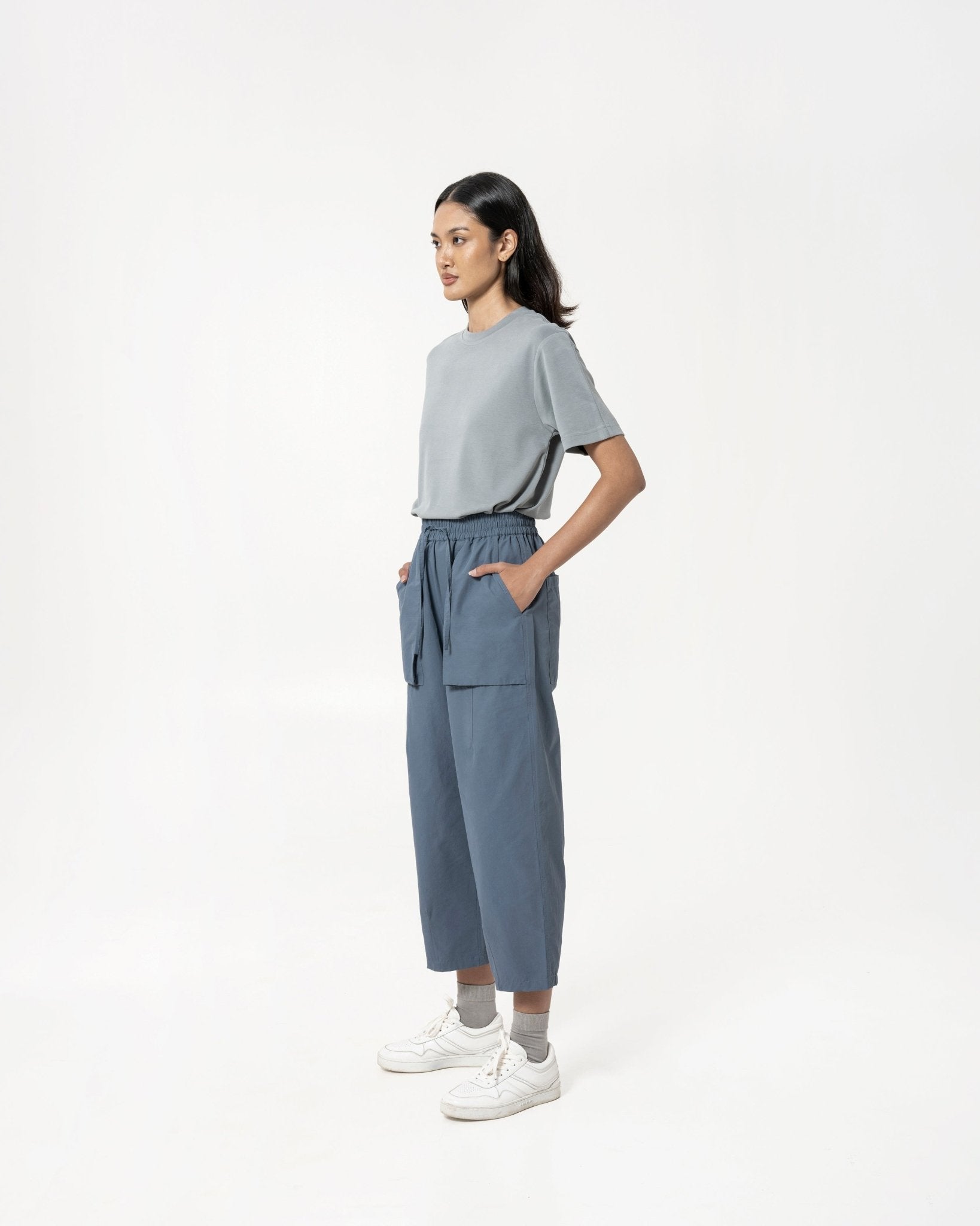 Relaxed Elasticated Trousers - Light Blue - G R A Y E