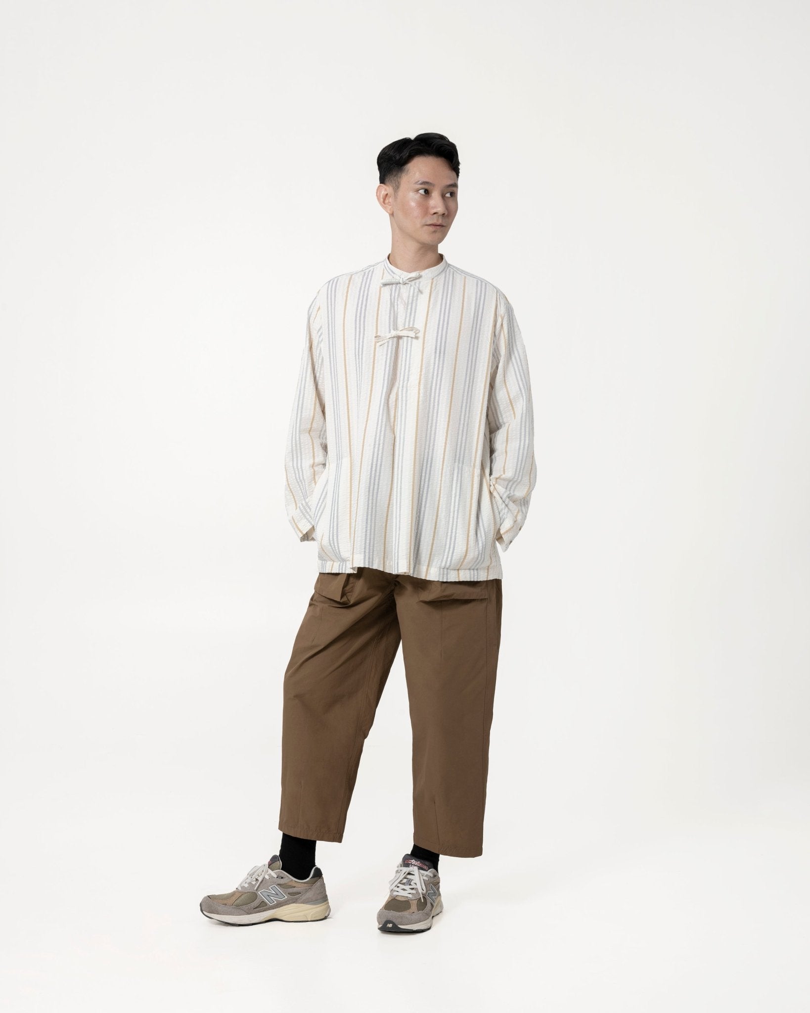 Seersucker Front Tie Shirt - G R A Y E