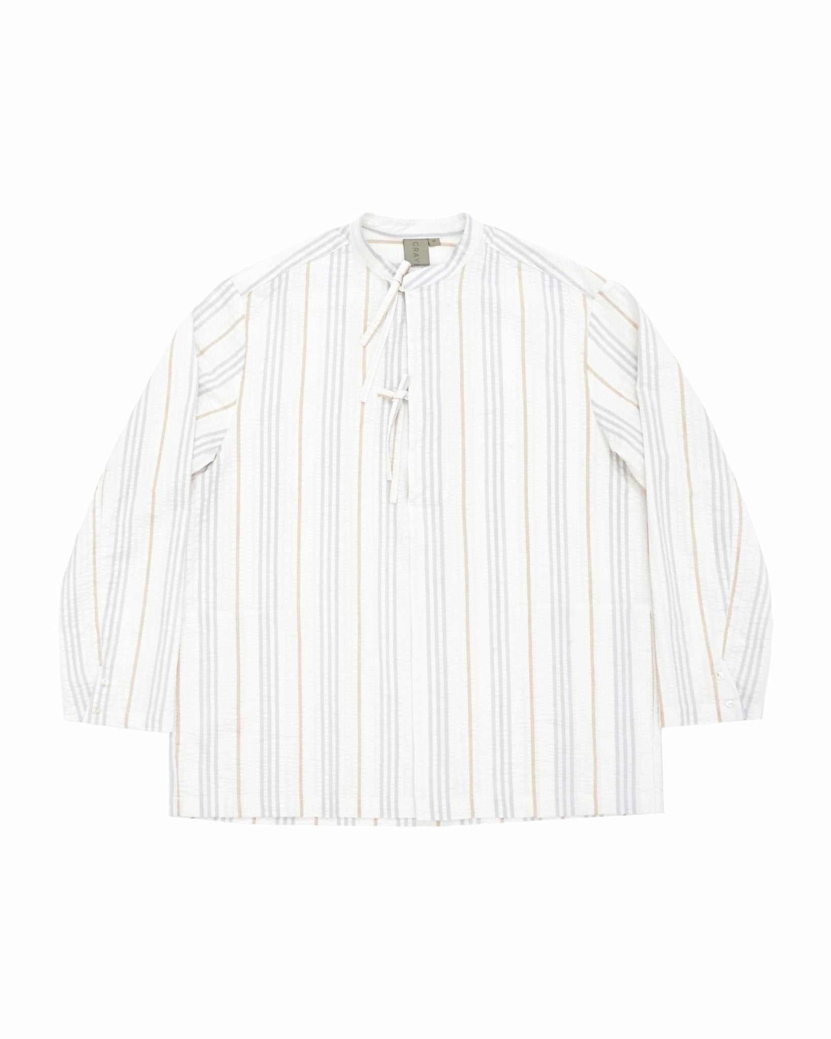 Seersucker Front Tie Shirt - G R A Y E