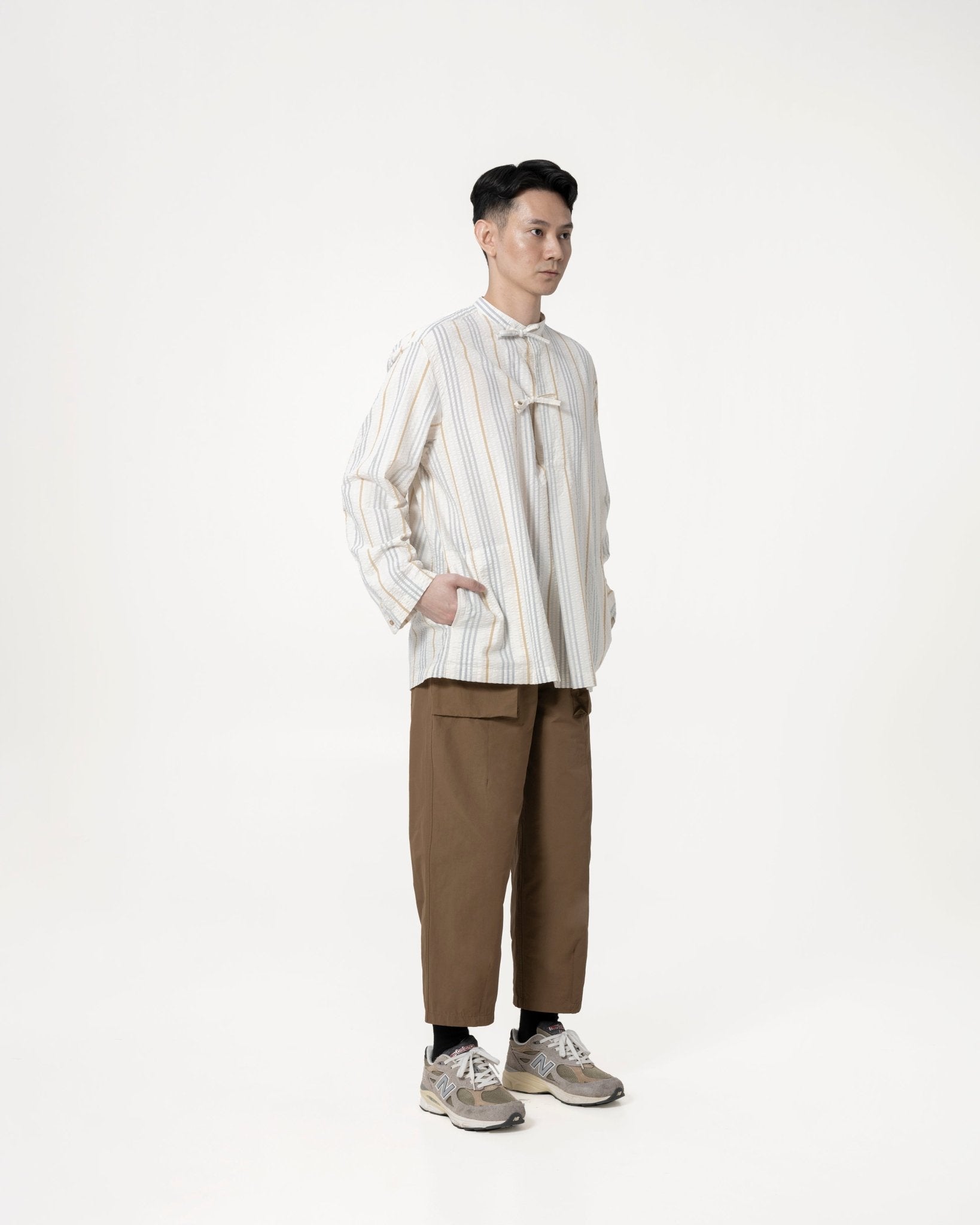 Seersucker Front Tie Shirt - G R A Y E