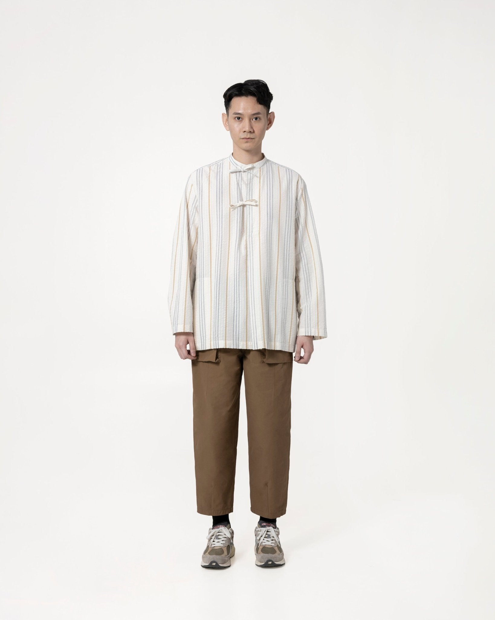 Seersucker Front Tie Shirt - G R A Y E