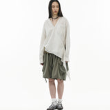 Asymmetrical Wrap Shirt - White Stripes