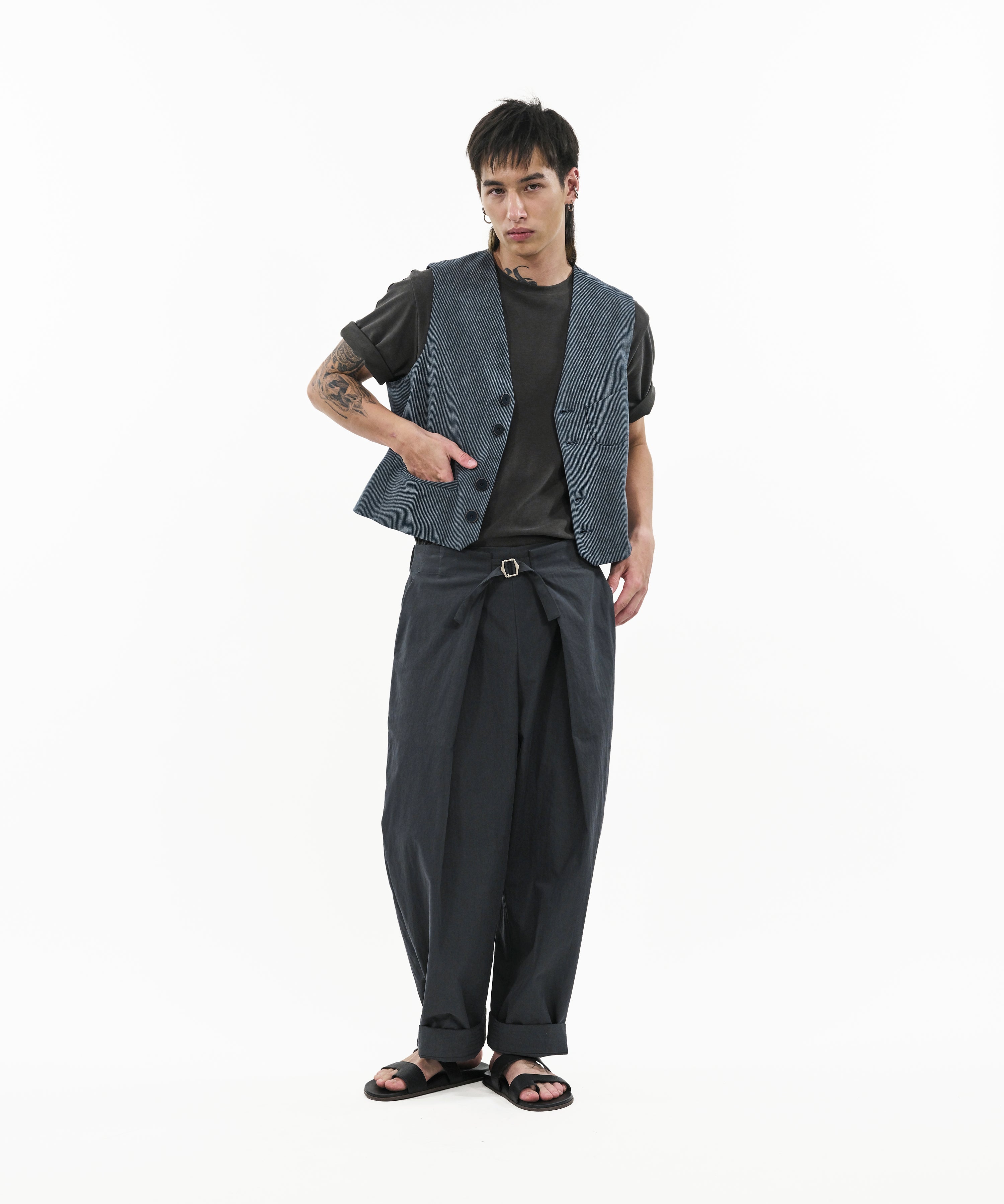 V-Neck Overlay Vest - Pinstripe Blue