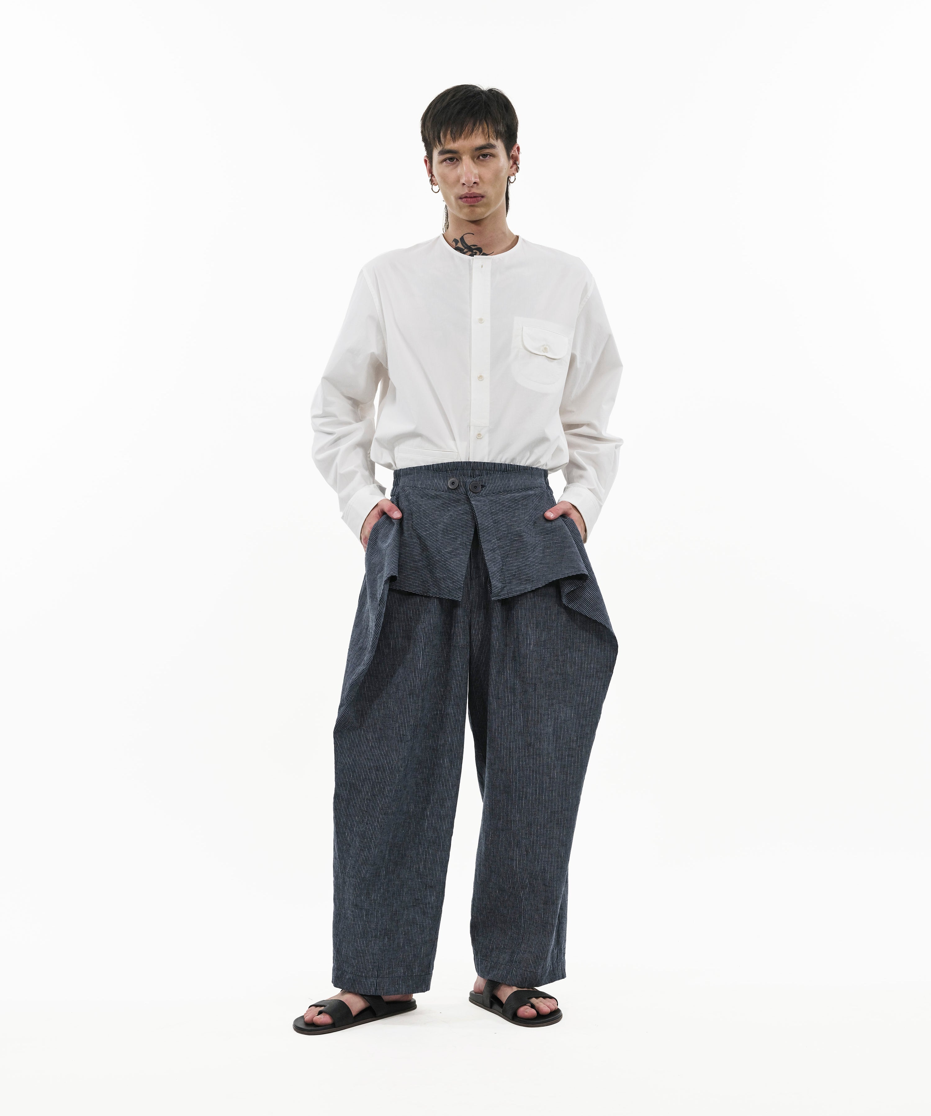 Sash Wrap Trousers - Pinstripe Blue