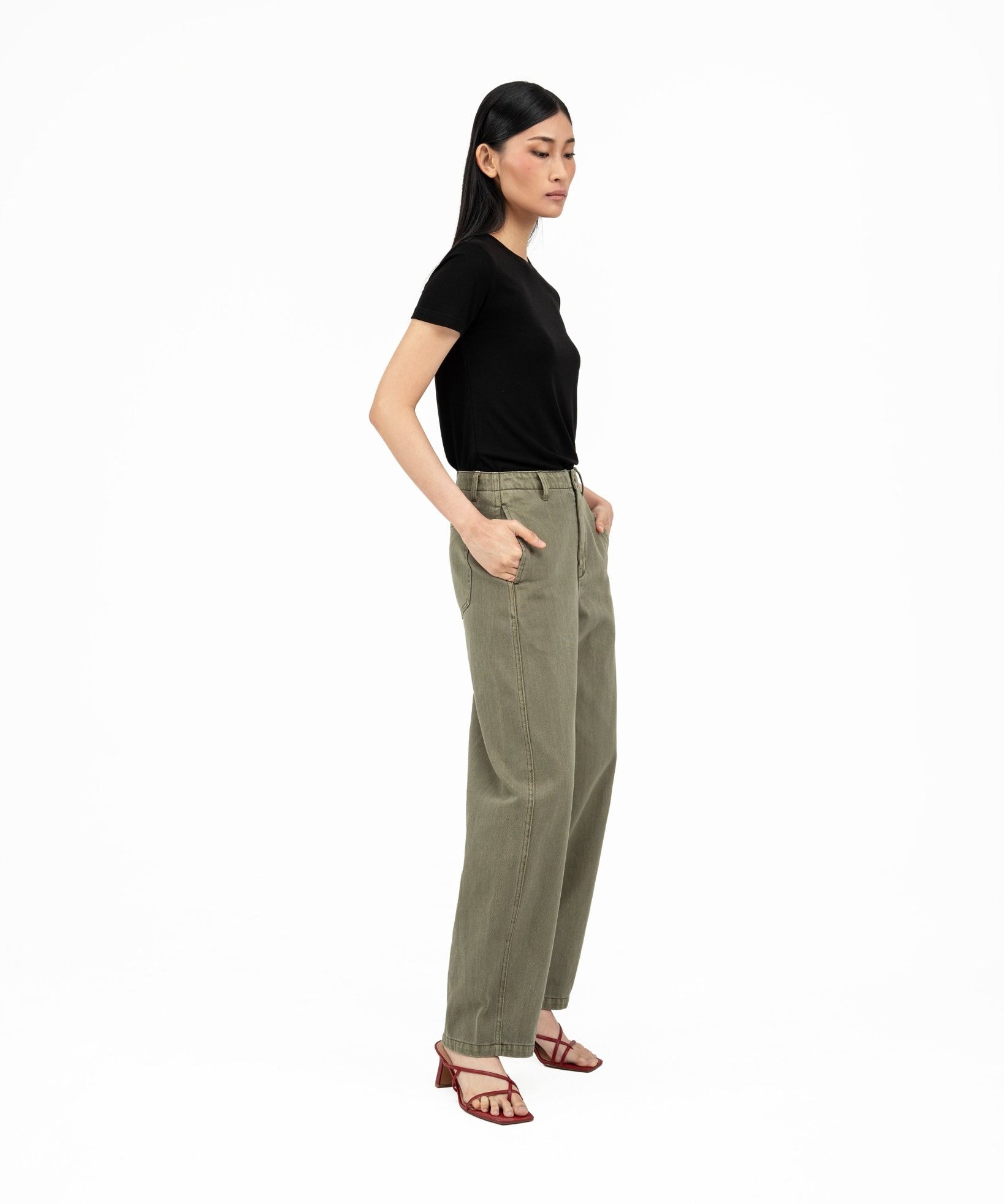 Arched Denim Trousers - Sage - G R A Y E