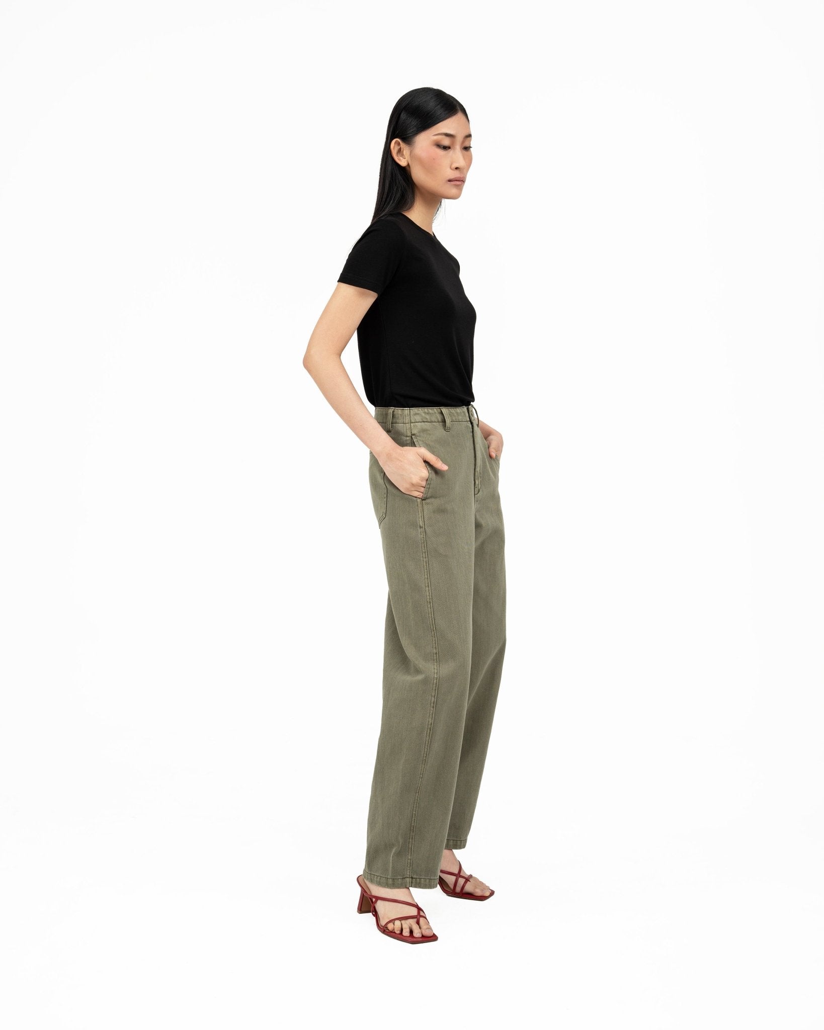 Arched Denim Trousers - Sage - G R A Y E