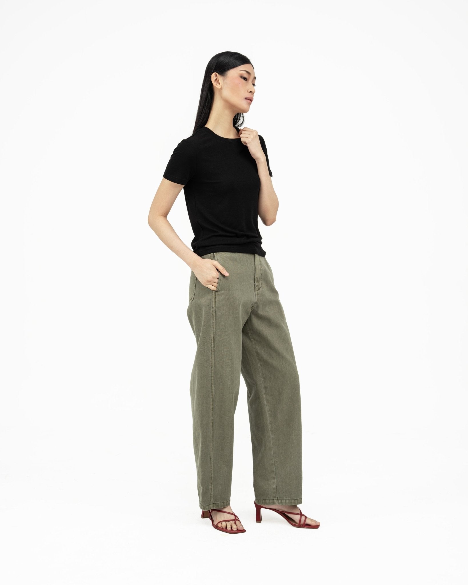 Arched Denim Trousers - Sage - G R A Y E