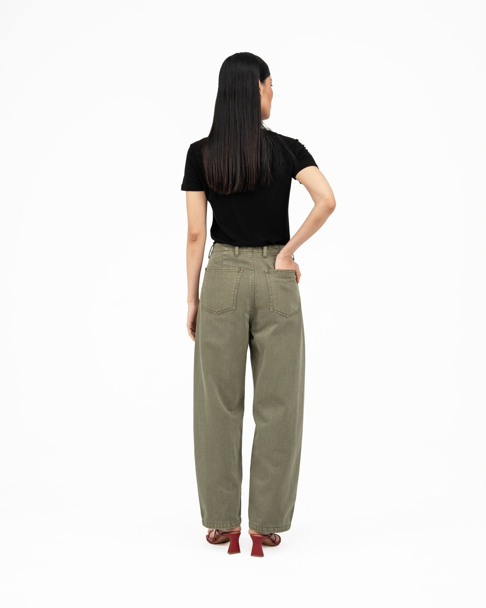 Arched Denim Trousers - Sage - G R A Y E