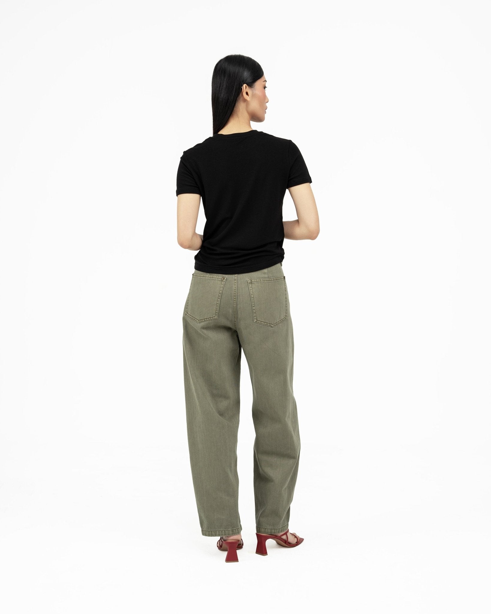 Arched Denim Trousers - Sage - G R A Y E