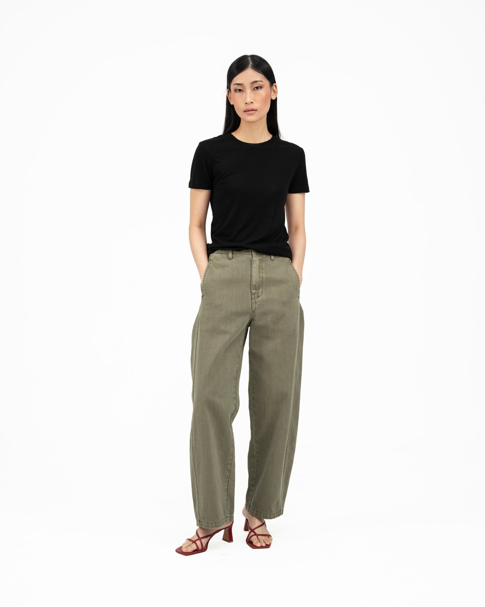 Arched Denim Trousers - Sage - G R A Y E