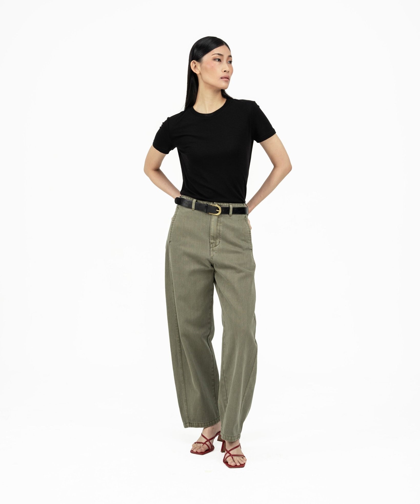 Arched Denim Trousers - Sage - G R A Y E