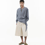 Asymmetrical Wrap Shirt - Blue Stripes - G R A Y E