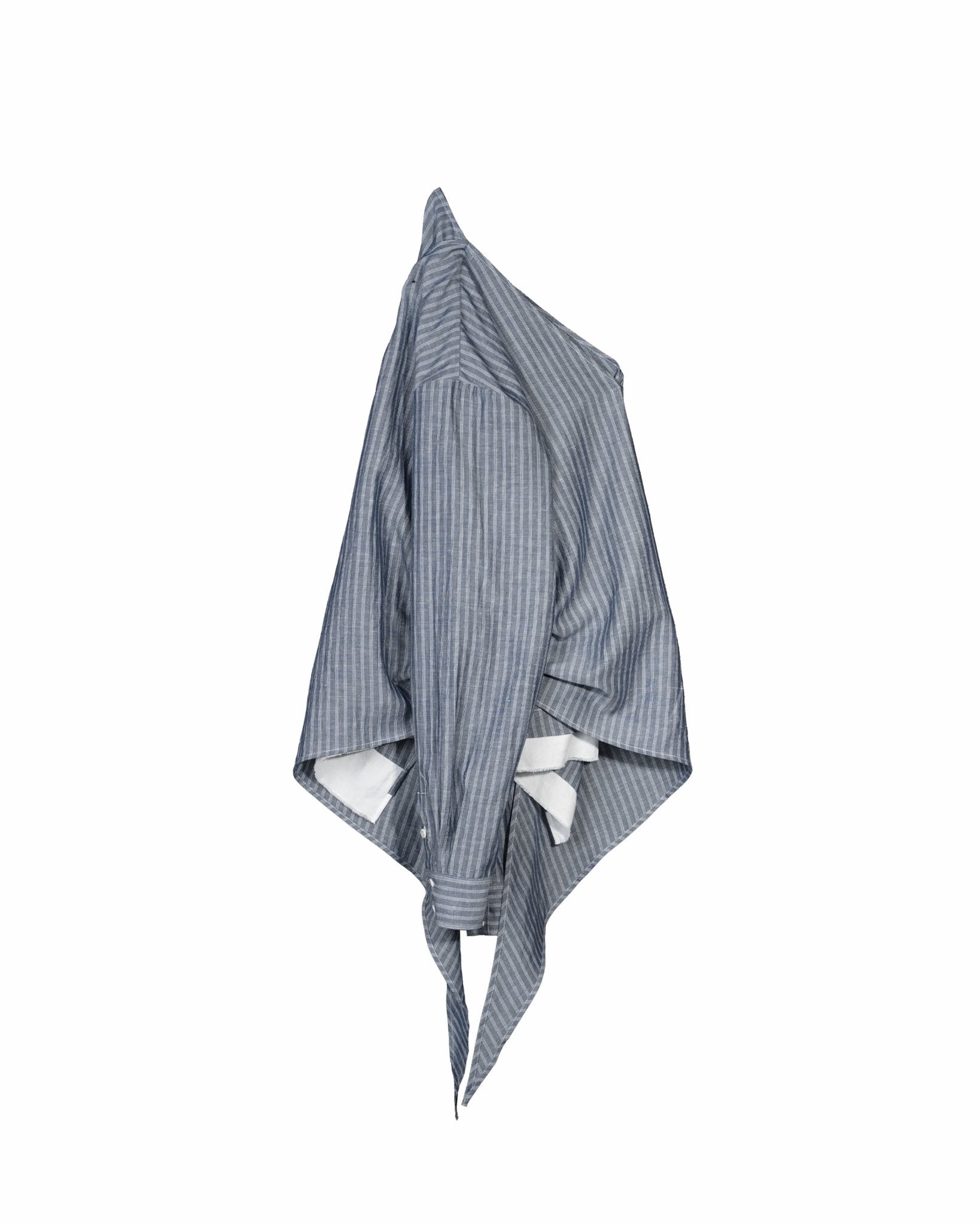 Asymmetrical Wrap Shirt - Blue Stripes - G R A Y E