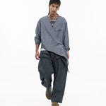 Asymmetrical Wrap Shirt - Blue Stripes - G R A Y E