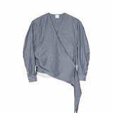 Asymmetrical Wrap Shirt - Blue Stripes - G R A Y E