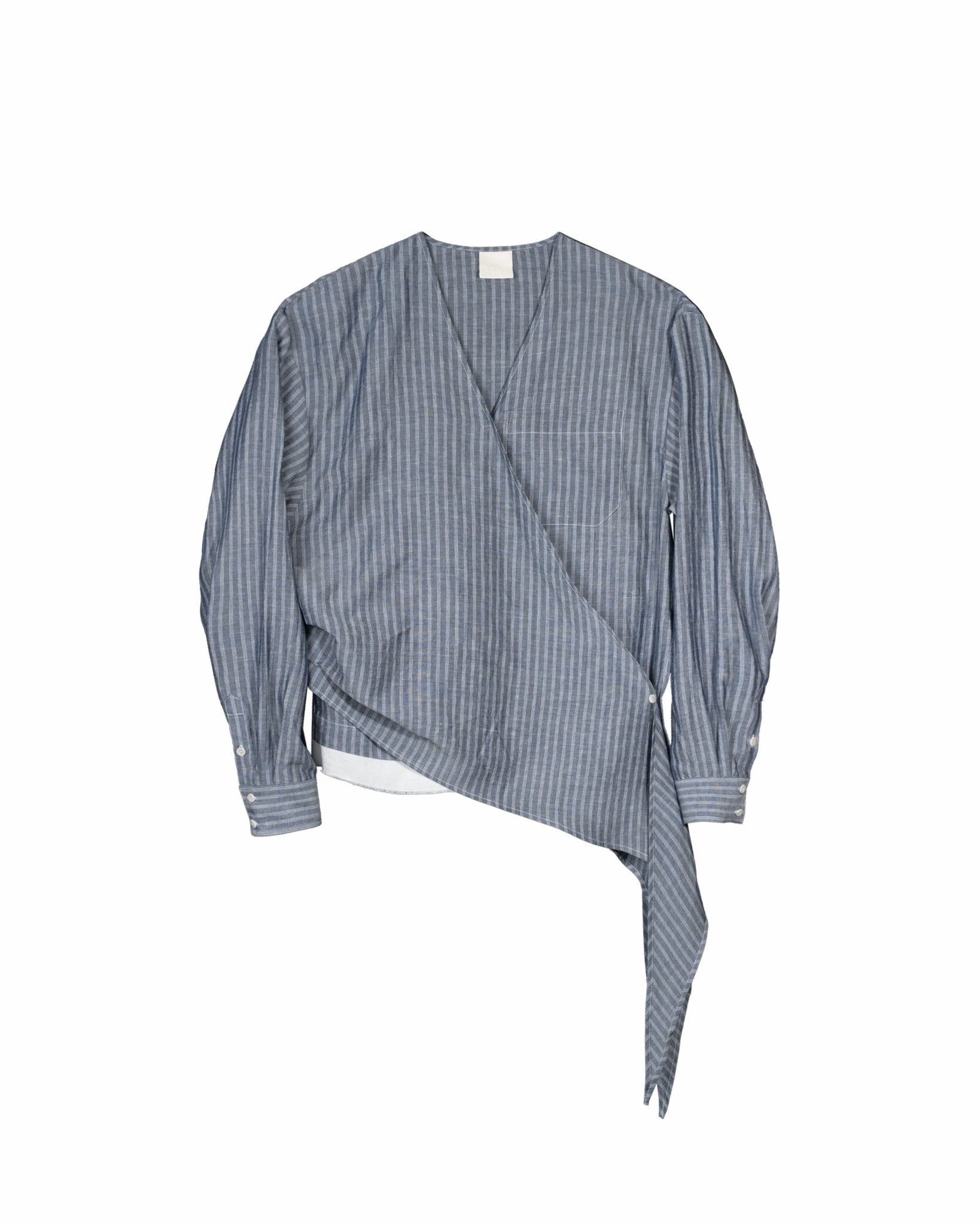 Asymmetrical Wrap Shirt - Blue Stripes - G R A Y E