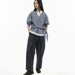 Asymmetrical Wrap Shirt - Blue Stripes - G R A Y E