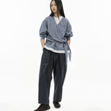 Asymmetrical Wrap Shirt - Blue Stripes - G R A Y E