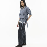 Asymmetrical Wrap Shirt - Blue Stripes - G R A Y E