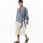 Asymmetrical Wrap Shirt - Blue Stripes - G R A Y E