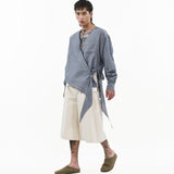 Asymmetrical Wrap Shirt - Blue Stripes - G R A Y E