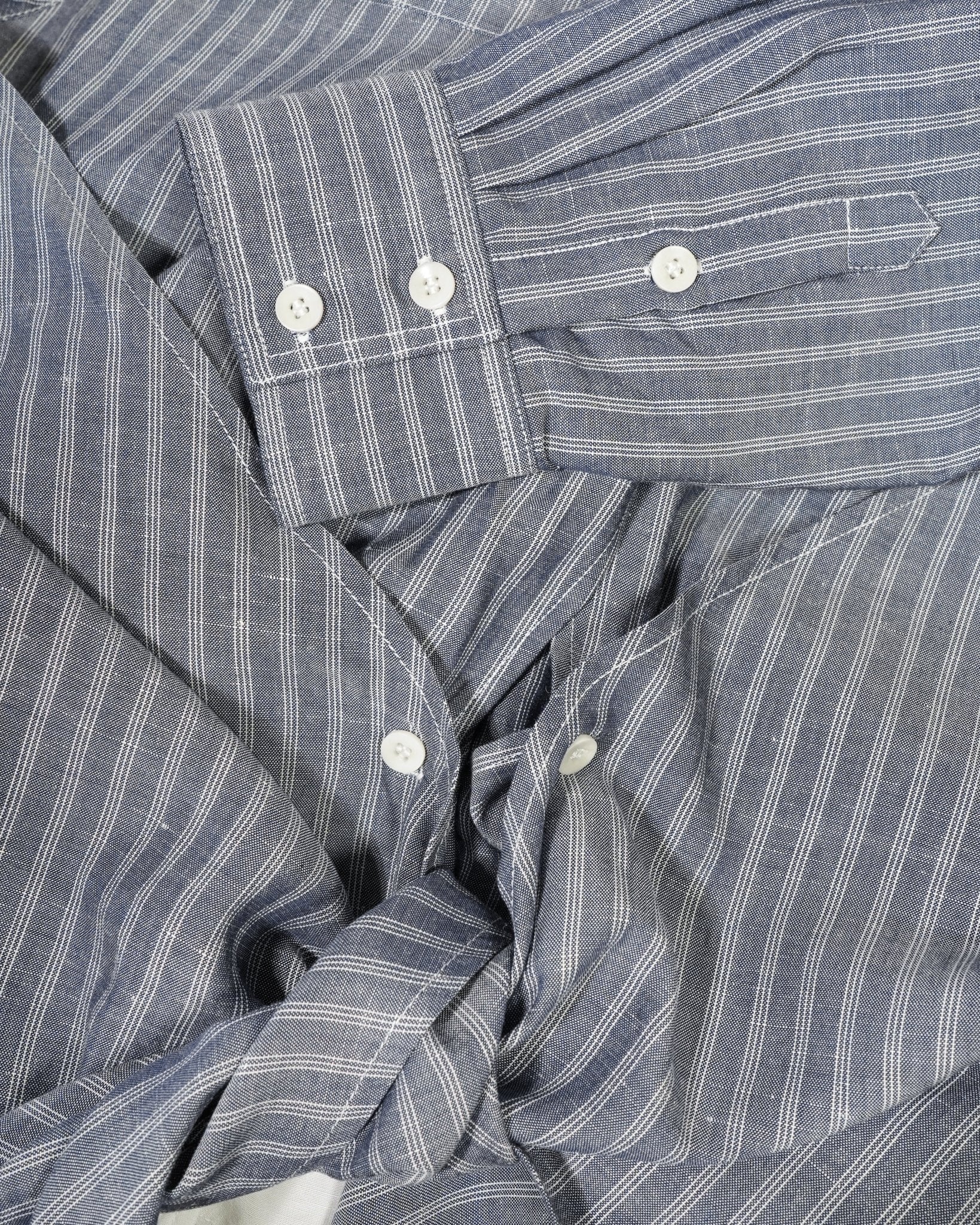 Asymmetrical Wrap Shirt - Blue Stripes - G R A Y E